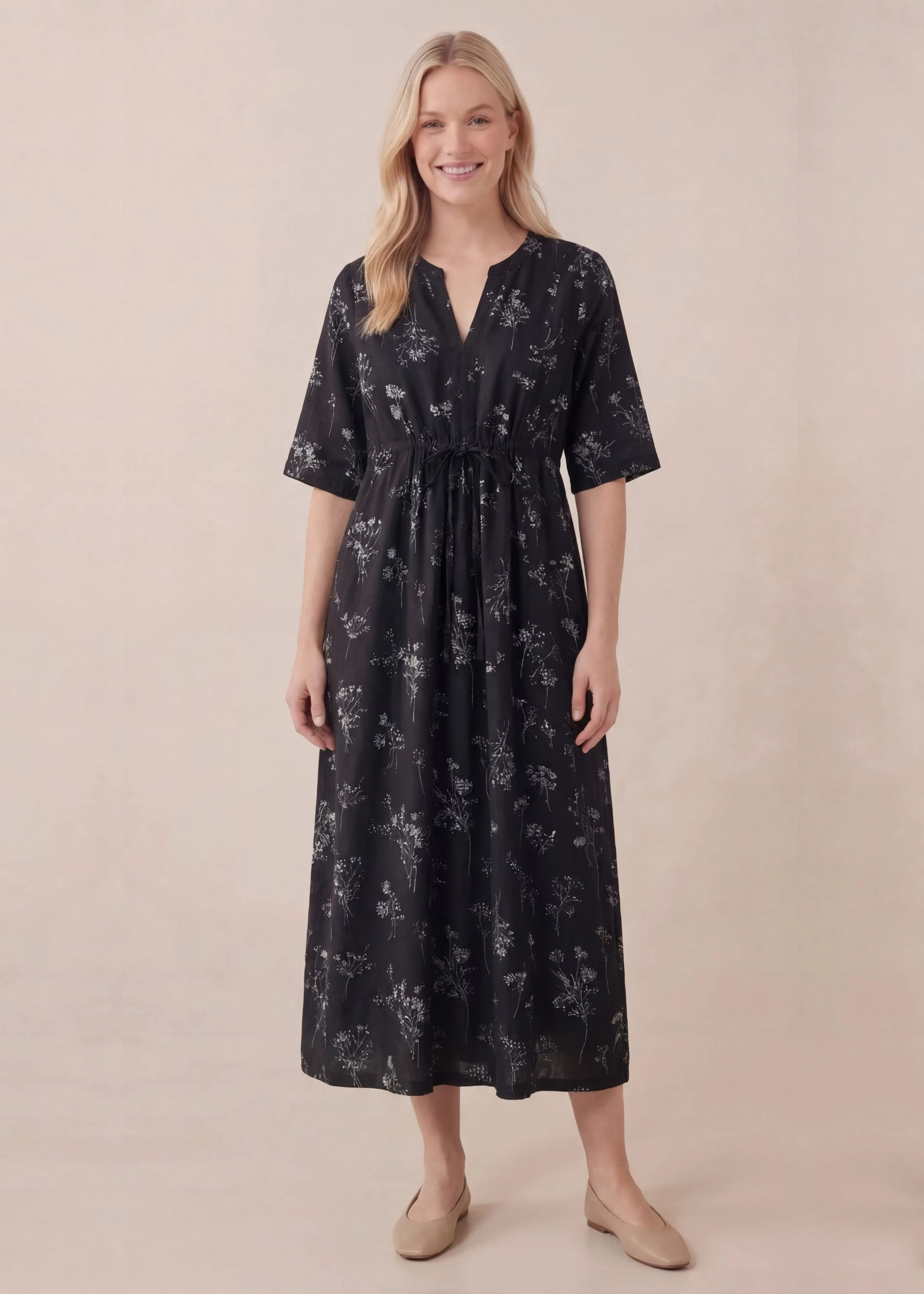 Drawstring Maxi Dress in Cotton - Image 4