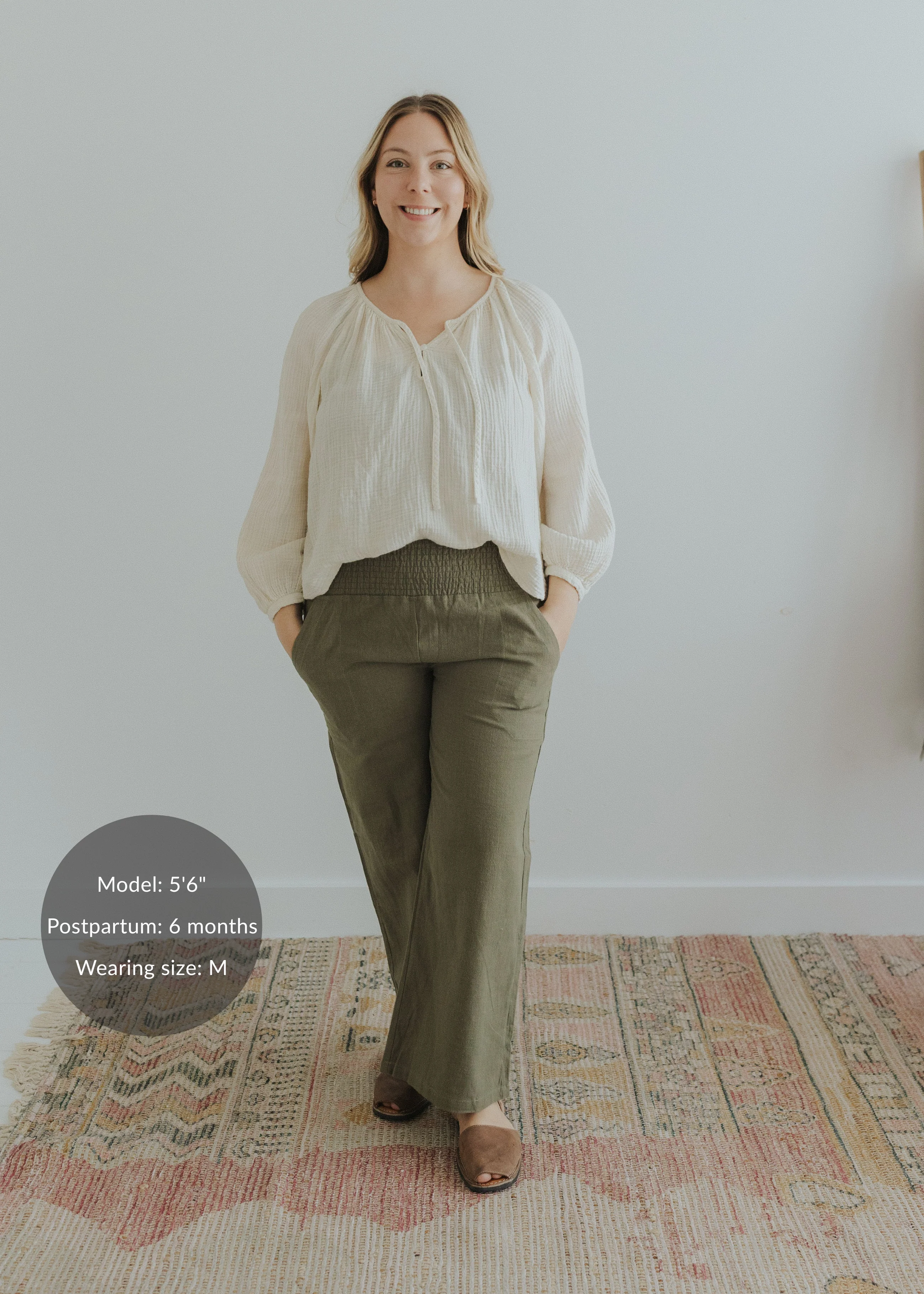 Wide Leg Everyday Transitional Smocked Linen Pant - Image 6
